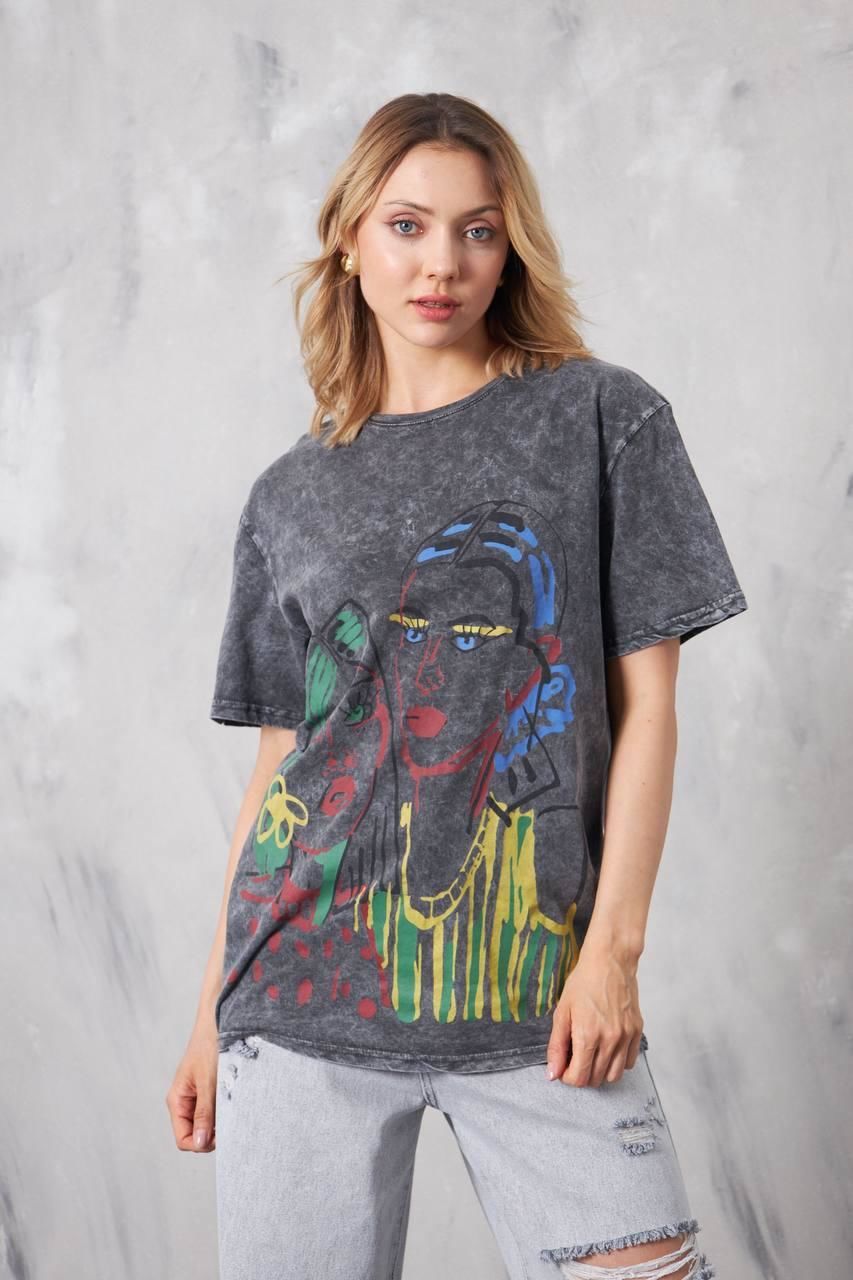 Bisiklet Yaka Baskılı Kısa Kollu Oversize unisex tshirt