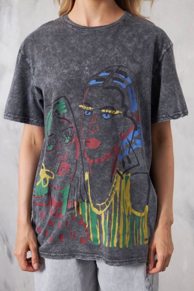 Bisiklet Yaka Baskılı Kısa Kollu Oversize unisex tshirt