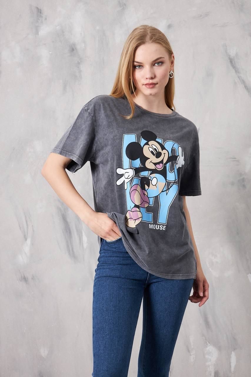 Bisiklet Yaka Baskılı Kısa Kollu Oversize unisex tshirt rahat kullanışlı  model 6003