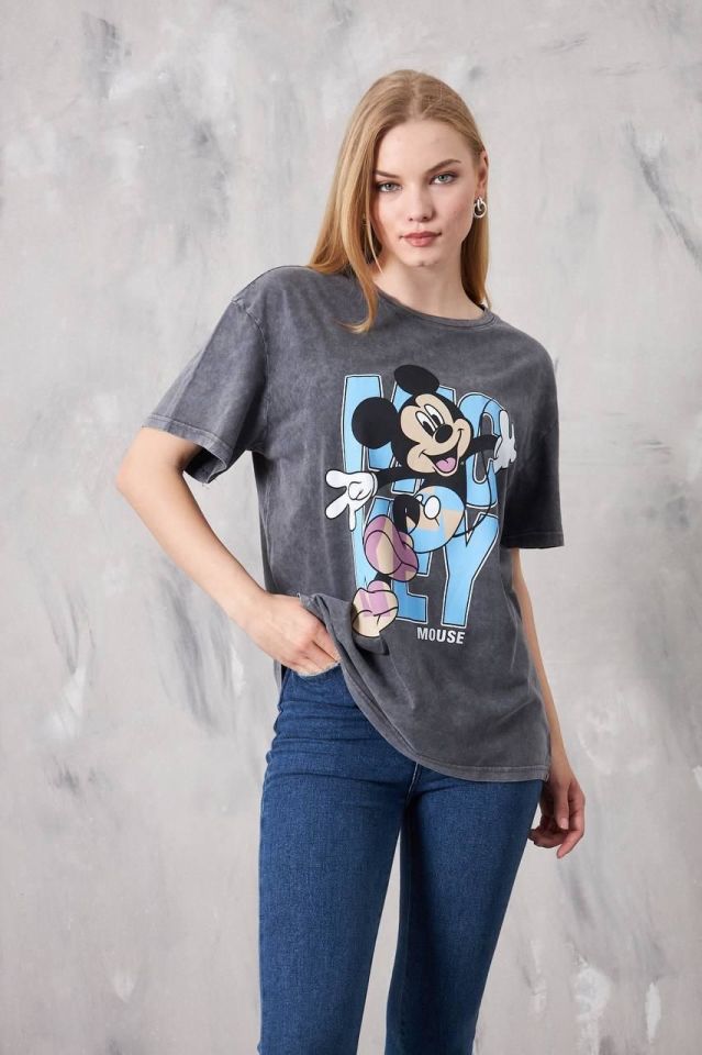 Bisiklet Yaka Baskılı Kısa Kollu Oversize unisex tshirt rahat kullanışlı  model 6003