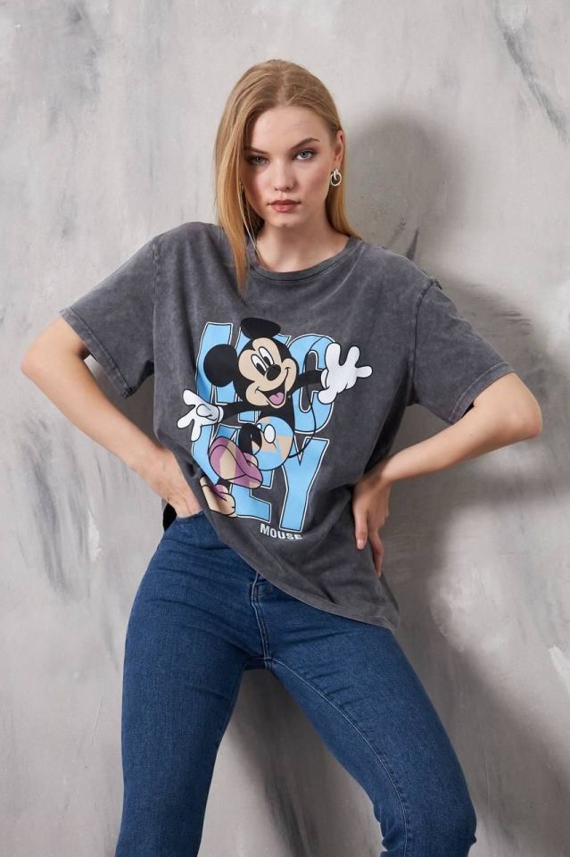 Bisiklet Yaka Baskılı Kısa Kollu Oversize unisex tshirt rahat kullanışlı  model 6003
