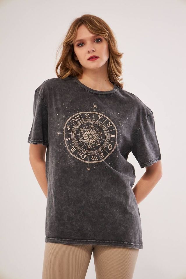 Bisiklet Yaka Baskılı Kısa Kollu Oversize unisex tshirt rahat kullanışlı  model 6004