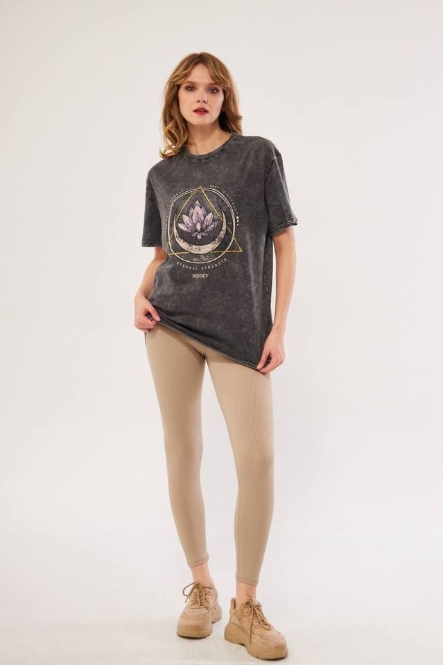 Bisiklet Yaka Baskılı Kısa Kollu Oversize unisex t-shirt 6006