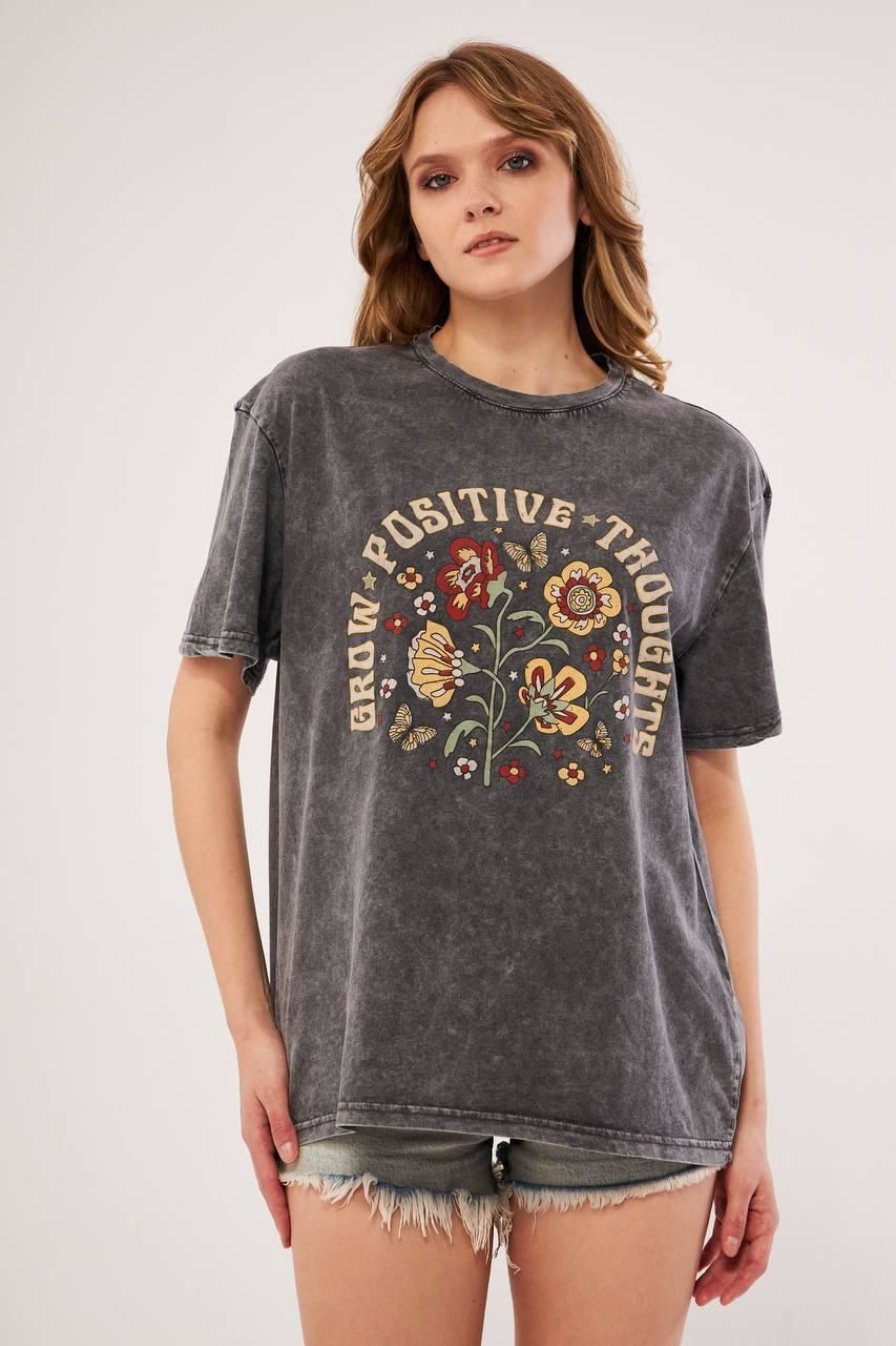 Bisiklet Yaka Baskılı Kısa Kollu Oversize unisex t-shirt 6007