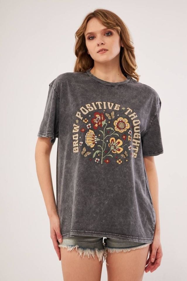 Bisiklet Yaka Baskılı Kısa Kollu Oversize unisex t-shirt 6007