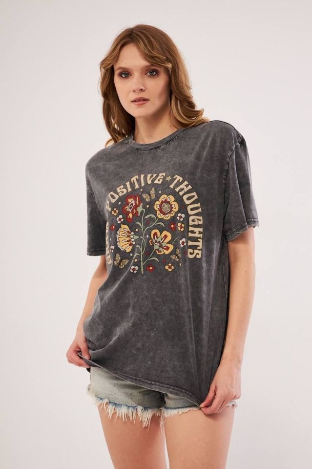 Bisiklet Yaka Baskılı Kısa Kollu Oversize unisex t-shirt 6007